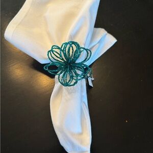 Set of 4 NWT Crate & Barrel Turquoise Beaded Napkin Rings